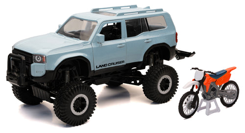 1:18 SCALE TRUCK/RACE BIKE LAND CRUISER/ORANGE RACE BIKE