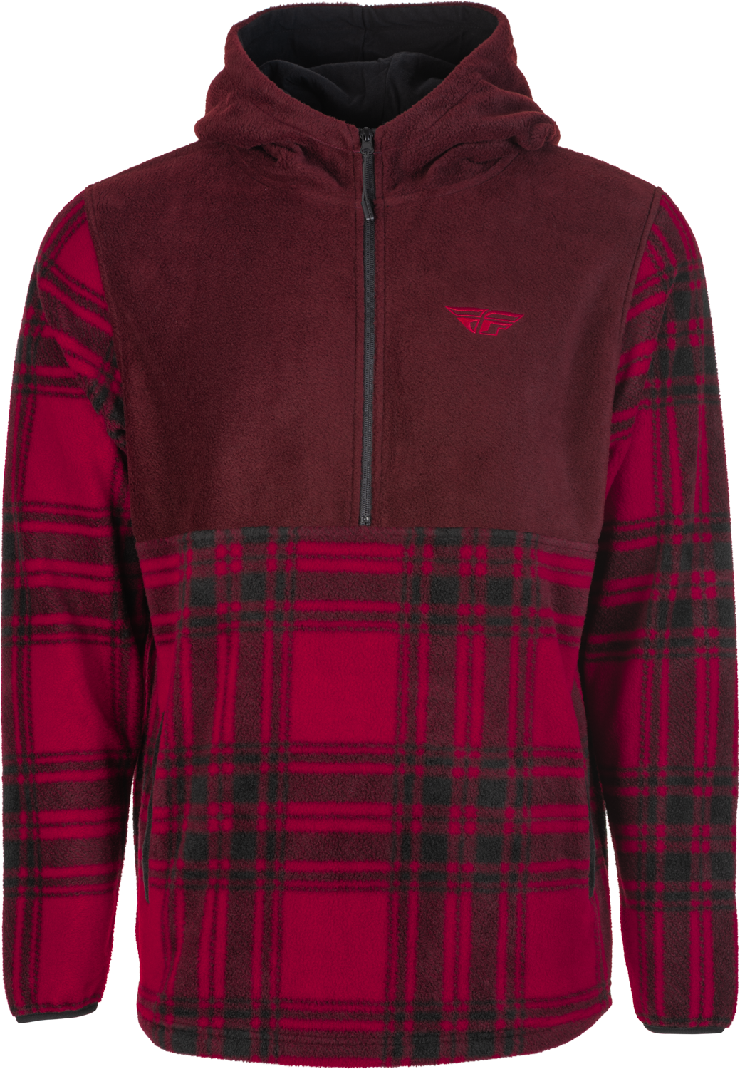 FLY HALF ZIP PULLOVER HOODIE RED PLAID 2X